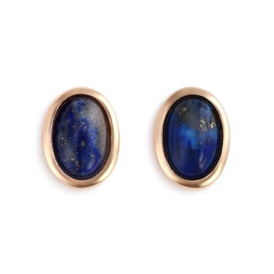 Round Lapis Stone Earrings, Gold  - 