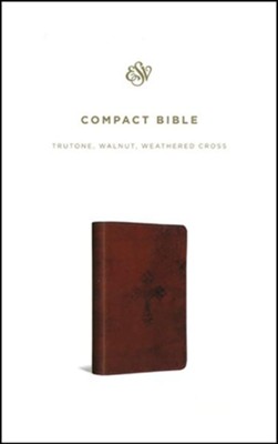 ESV Compact Bible--soft leather-look, walnut with weathered  cross design  - 