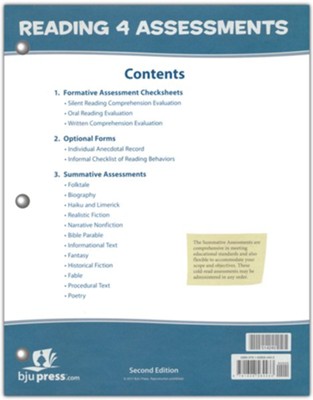 BJU Press Reading 4 Assessment & Key (2nd Edition)  - 