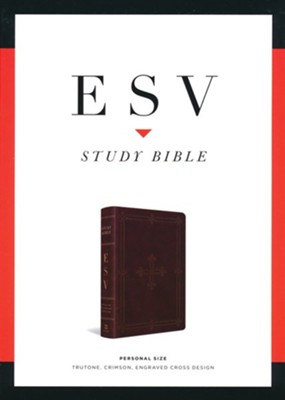 ESV Personal-Size Study Bible--soft leather-look, crimson with cross design   - 