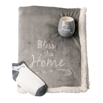 Bless This Home Giftset, Sherpa Blanket, Candle and Socks  -     By: Warm and Fuzzy
