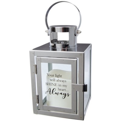 Your Light Will Always Shine In My Heart  Metal LED Lantern in Silver Finish  - 