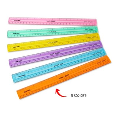 12 Rainbow, Transparent, Semiflexible Plastic Rulers (Set of 24)  - 
