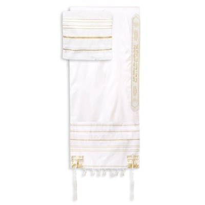 White Prayer Shawl with Bag: Holy Land 