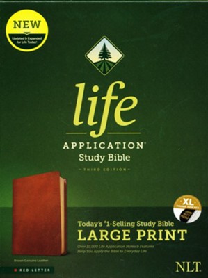 NLT Large-Print Life Application Study Bible, Third Edition--genuine leather, brown (indexed)  - 