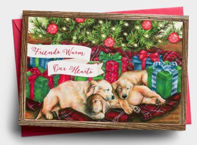 Friends Warm Our Hearts Puppies Under Tree Christmas Cards Box