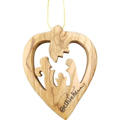 Bethlehem Heart Nativity Olive Wood Ornament, Large  - 
