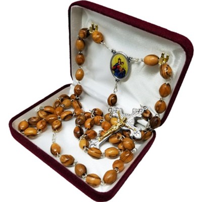 Red Amber Olive Beads Catholic Rosary With Cross Pendant