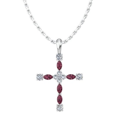 Cross Birthstone Pendant on Sterling Silver Chain, January  - 