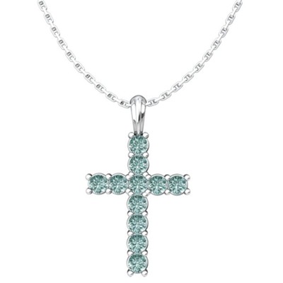 Cross Birthstone Pendant on Sterling Silver Chain, March  - 