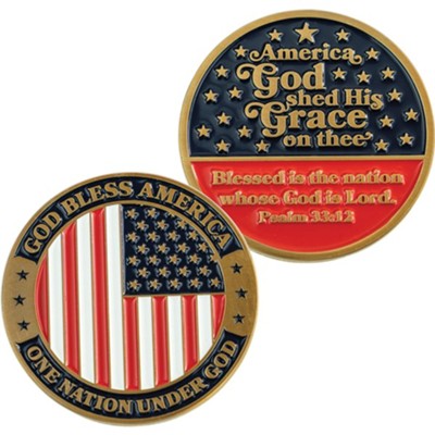 God Bless America, Gold Plated Challenge Coin, Psalm 33:12  - 