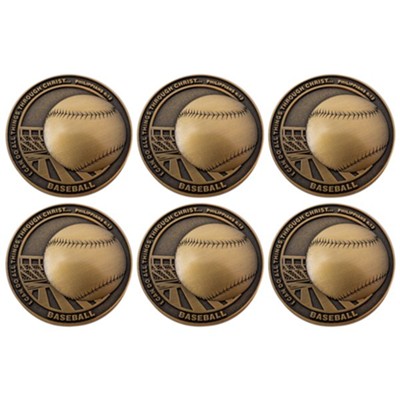 Baseball, Gold Plated Challenge Coin, Pack of 6  - 