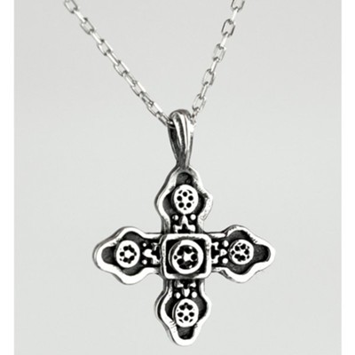 Old Stone Antioch Baptism Cross Small Pendant Necklace Sterling Silver  - 