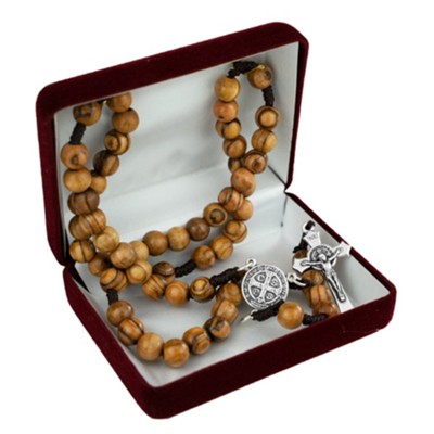 St. Benedict Olive Wood Rosary, With Box  - 