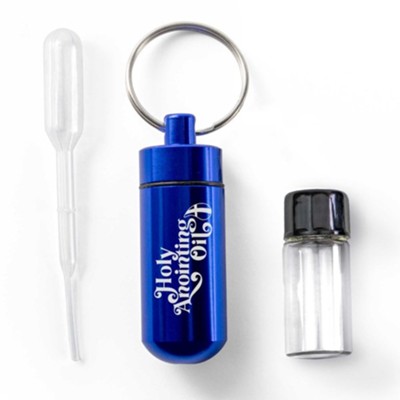Anointing Oil Bottle Holder Keychain, Blue  - 