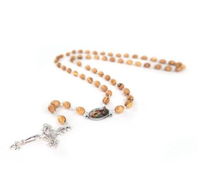 Archangel Saint Michael Olive Wood Rosary with Oval Medal and Cross Pendant  - 