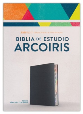 RVR 1960 Biblia de Estudio Arcoiris, Piel Imit. Negra, Ind.  (RVR 1960 Rainbow Study Bible, Black Imit. Leather Ind.)  - 