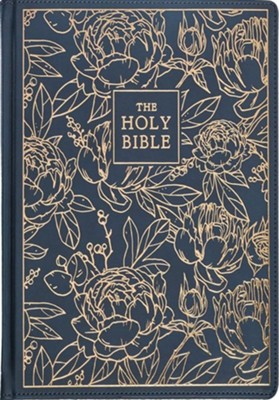 KJV Large-Print Note-Taking Bible--soft leather-look, navy blue floral ...