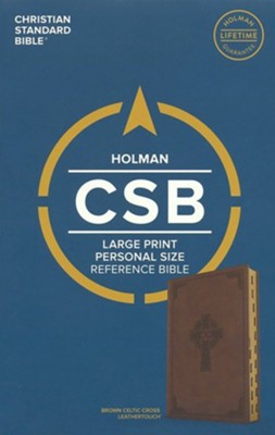 CSB Large-Print Personal-Size Reference Bible--soft leather-look, brown with Celtic cross  - 