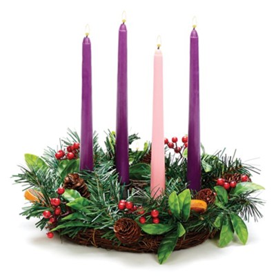 Wreath, Pine and Berry, Advent Candle Holder  -