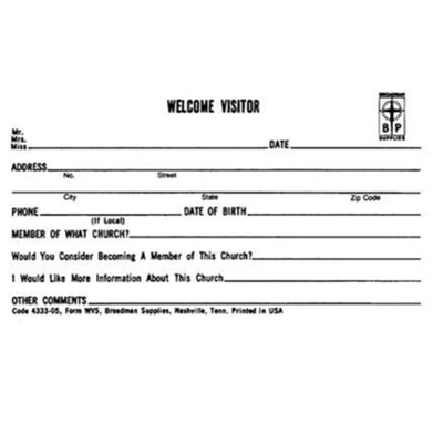 Welcome Visitor (Form WV5), Pkg Of 100   - 