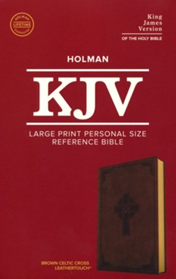 KJV Large-Print Personal-Size Reference Bible--soft leather-look, brown with Celtic cross  - 