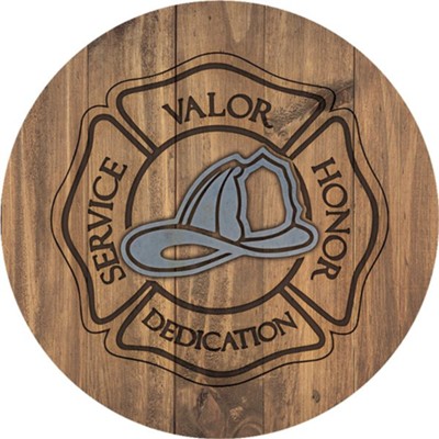 Wood Firefighter Round Car Coaster  - 