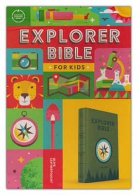 CSB Explorer Bible for Kids, Compass--soft leather-look olive  - 