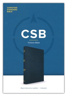 CSB Thinline Bible--genuine leather, black (indexed)  - 