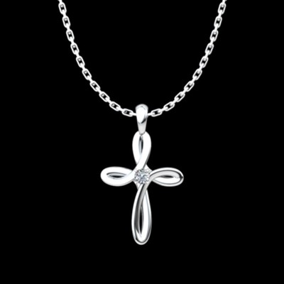 April Birthstone Swirl Cross Pendant  - 