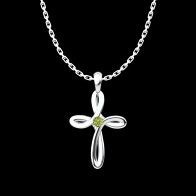 Bonyak Jewelry 18 Inch Rhodium Plated Necklace w/ 6mm Green August Birth Month Stone Beads and Shamrock Cross Charm