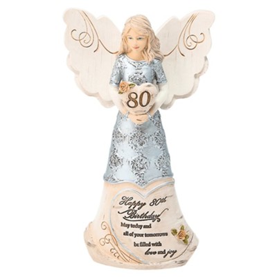 80th Birthday Angel Holding a Heart Figurine  - 