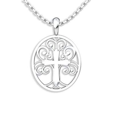 Sterling Silver Round Pendant Necklace with Tree of Life Design