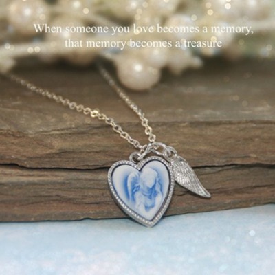 Blue Angel Heart Cameo Memory Necklace  - 
