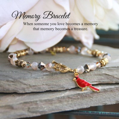 Beaded Memorial Bracelet with Cardinal Charm  - 
