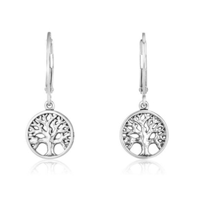 Tree of Life Silver Hanging Loop Earrings  -     By: Marina
