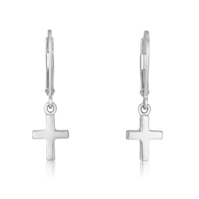 Small Cross Silver Hanging Loop Earrings  -     By: Marina
