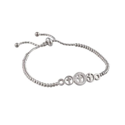 Beaded Cross Bracelet, Silver  - 