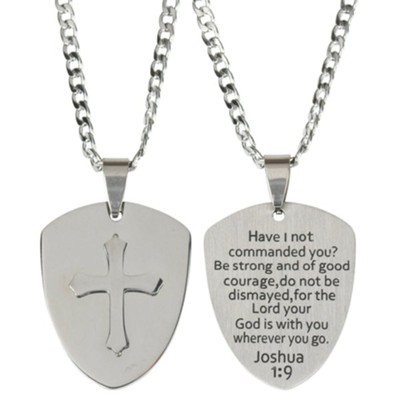 Shield, Cross, Necklace, Joshua 1:9 - Christianbook.com