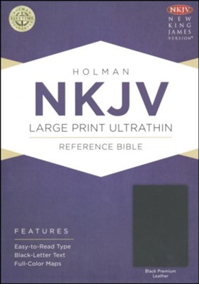 NKJV Large-Print Ultrathin Reference Bible--premium genuine leather, black  - 