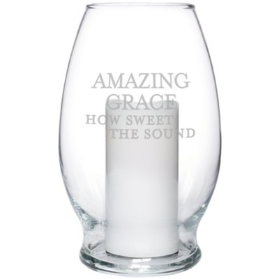 Amazing Grace Glass LED Hurricane Candle  - 