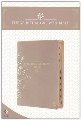 NLT Spiritual Growth Bible--soft leather-look, taupe floral with embroidery  - 