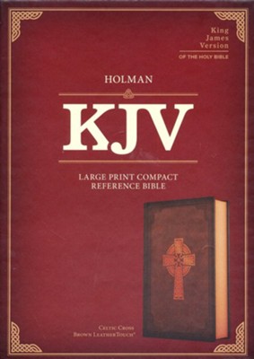 KJV Large-Print Compact Reference Bible--soft leather-look, brown with Celtic cross  - 