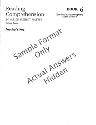 Reading Comprehension Book 6, Grade 8, Teacher's Key  (Homeschool Edition)  -     By: Jane Ervin
