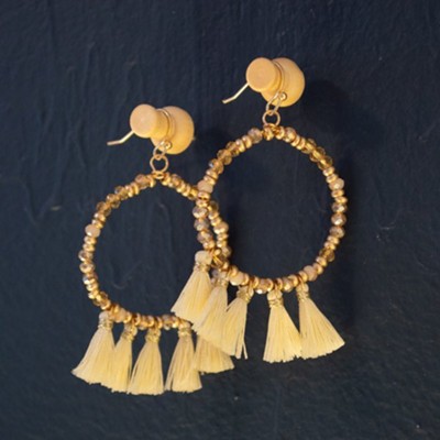Beaded Glass Tassel Earrings, Ivory  - 