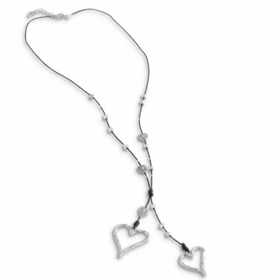 Double Heart Necklace On Black Cord - Christianbook.com