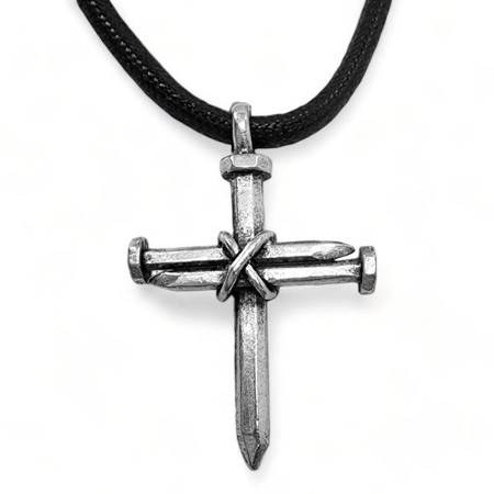 Three Nail Cross, Silver Pendant, Black Cord - Christianbook.com