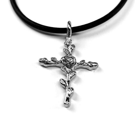 Rose Cross Necklace, Rhodium Finish, Black Cord - Christianbook.com