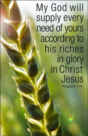 Philippians 4:19 But my God shall supply all your need according to his  riches in glory by Christ Jesus. And my God shall supply every need of  yours according to his riches