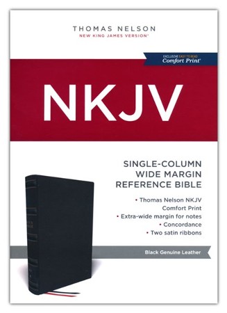 NKJV Single-Column Wide-Margin Reference Bible--genuine leather, black ...